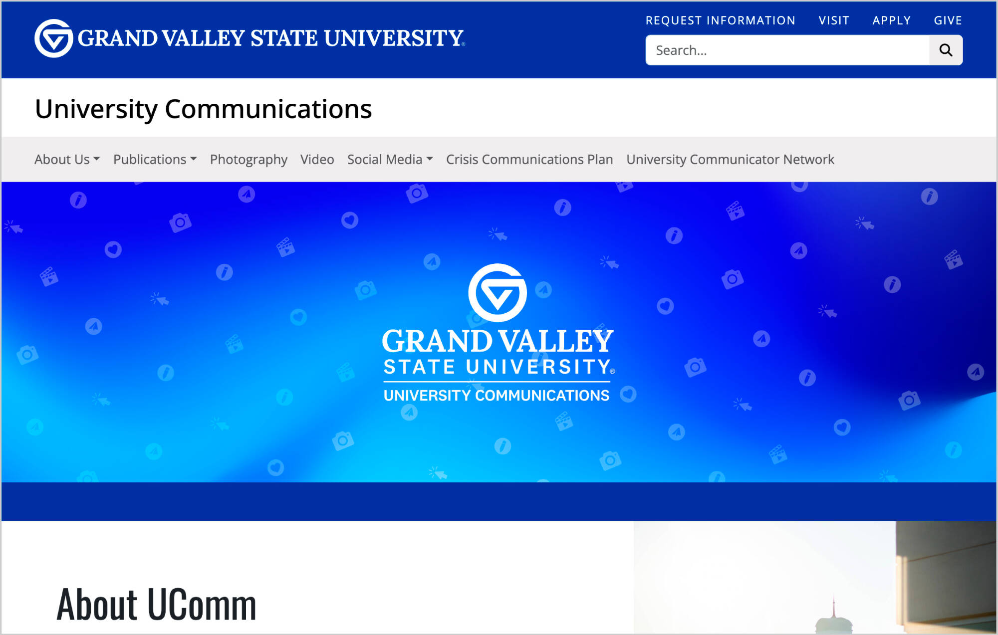 A screenshot from the GVSU University Communications website.